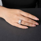 RYANEE Princess Cut Cubic Zirconia Halo Promise Engagement Ring For Women in 925 Sterling Silver, Simulated Diamond 14k White Gold Plated CZ Stackable Rings For Her, Wedding Band Bridal Ring Set 7