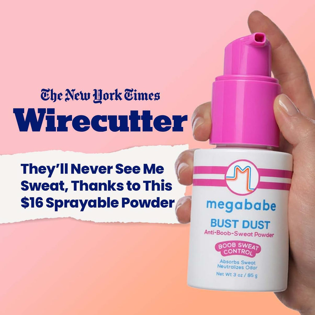 Megababe Sweat Absorbing Body Powder - Bust Dust, with Applicator Pump, Summer and Hot Weather Must-Have, Talc-Free, All Natural, 3 oz