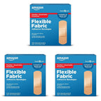 Amazon Basic Care Adhesive Bandages, Flexible Fabric, 100 Count | Pack of 3 | All-One Size | First Aid