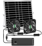 erifyng Solar Powered Fan with Battery, Rechargeable Solar Fan for Chicken Coop, Greenhouse, Shed, Outside with Two IPX7 Waterproof Exhaust Intake Fans 16.5Ft On/Off Switch Cable