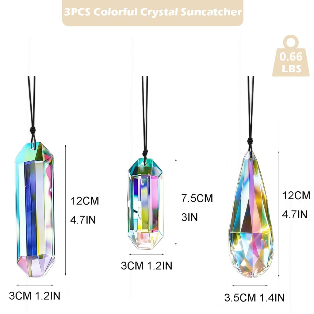 Set 3 Sun Catcher Crystal Prisms AB Colored Crystal Suncatchers for Window