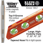 Klein Tools 935RB Torpedo Level, 8-Inch Billet Magnetic Level, 0/30/45/90 Degree Vials, V-Groove, Tapered Nose, High-Visibility Vial and Body