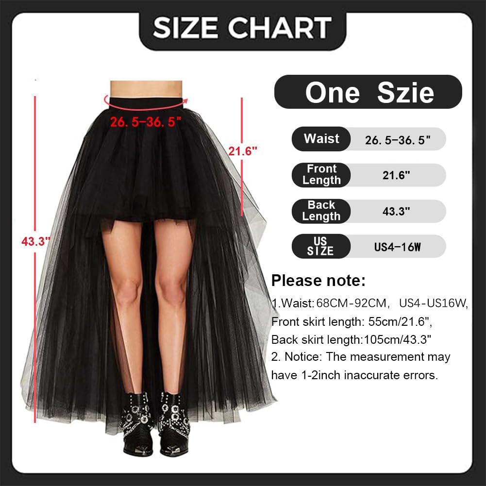 MisShow Women's Hi-Lo Tulle Tutu Skirt for 80s Party & Halloween, Black