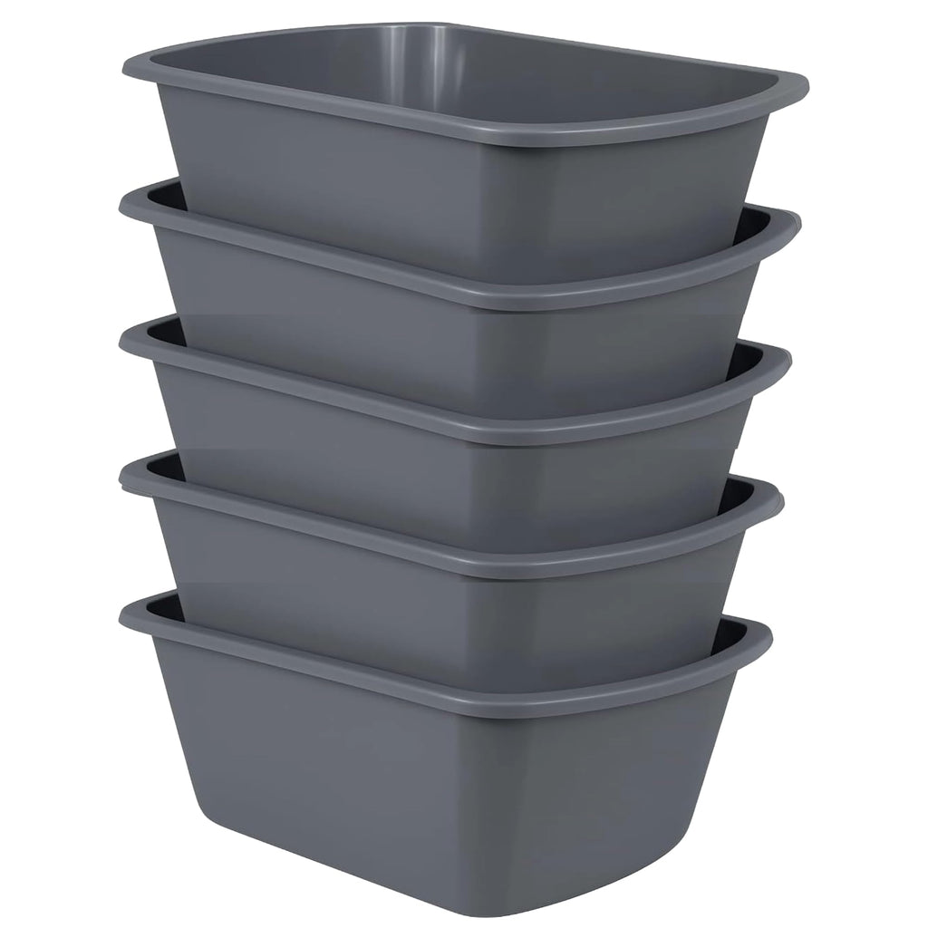 Vakly Wash Basins [5 Pack] – Rectangular Plastic 7-Quart Graduated Hospital Soaking Tub with Markings – Small Portable Washbasin for Face Washing, Cleaning, Foot Bath, Dishes, Laundry & Bedside Care