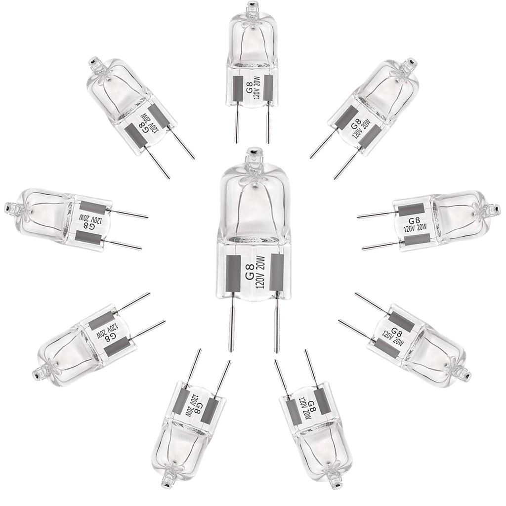YBEK G8 Halogen Light Bulbs 20W 120V Under Cabinet Lighting Replacements 2Pin 2700K Warm White (Pack of 10)