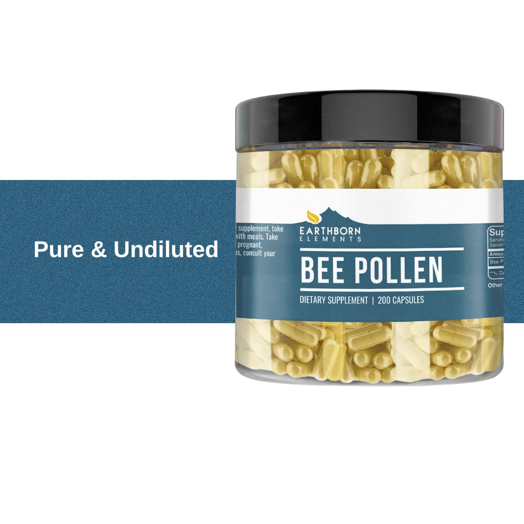 Earthborn Elements Bee Pollen 200 Capsules, Pure & Undiluted, No Additives