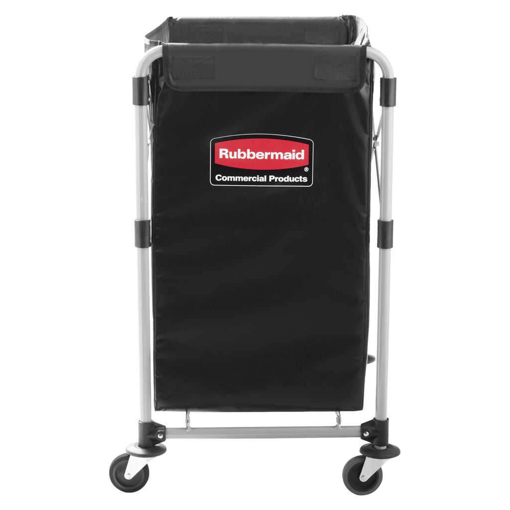 Rubbermaid Commercial Products, Collapsible X Cart, Black, Steel 4 Bushel Bin, Commercial Laundry Cart with Wheels for Hotel/Nursing Home/Home/College Easily Move Laundry/Supplies/Groceries