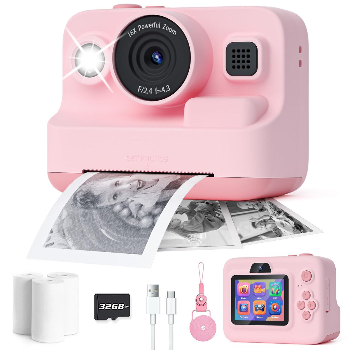 Dylanto Kids Camera Instant Print,1080P Kids Instant Cameras that Print Photos,Christmas Birthday Gifts for Girls Age 3-12,Portable Toy for 3 4 5 6 7 8 9 10 Year Old Girls Boys Pink