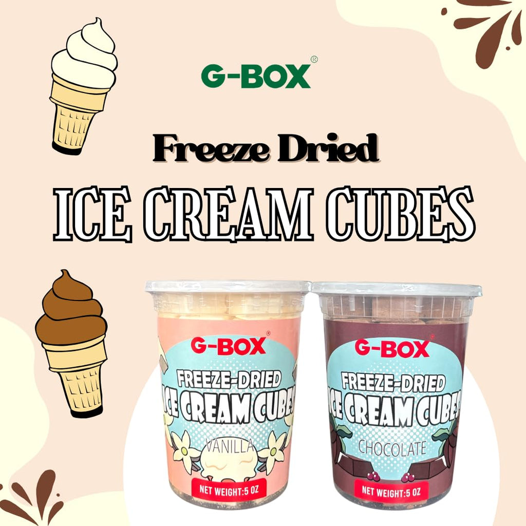 G-BOX Freeze Dried Ice Cream Cubes, Vanilla Flavor, 5 oz| Freeze Dried Camping Food, NASA Space Dessert, Halloween Candy, Perfect for Camping, Outdoor, Party (5 OZ, Vanilla)