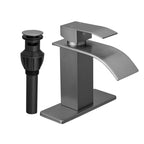 FRANSITON Brushed Grey Waterfall Bathroom Faucet Lavatory Single Handle 1 or 3 Hole Bathroom Sink Faucet with Deck and Pop-up Drain (Brushed Grey, Short)