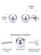 ChicSilver 925 Sterling Silver Ball Stud Earrings for Women, Hypoallergenic Silver Studs, Small Round Ball Earrings 5MM