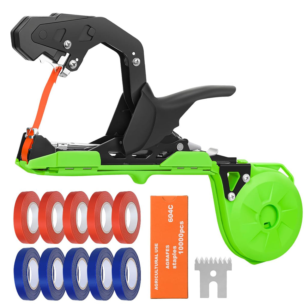 FUNTECK Easy & Fast Plant Tying Machine for Tomatoes, Grapes, Cucumbers - Professional Tying Tool Saves Labor with Spare Tapes and Staples, Green/Black