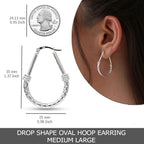 LeCalla 925 Sterling Silver Hoop Earrings for Women - Classic Diamond Cut Oval Hoop Earrings Trendy | Anti Tarnish Textured Hoops Jewelry Gifts for Women | Jewelry for Work, Party, Anniversary & Birthday 35mm