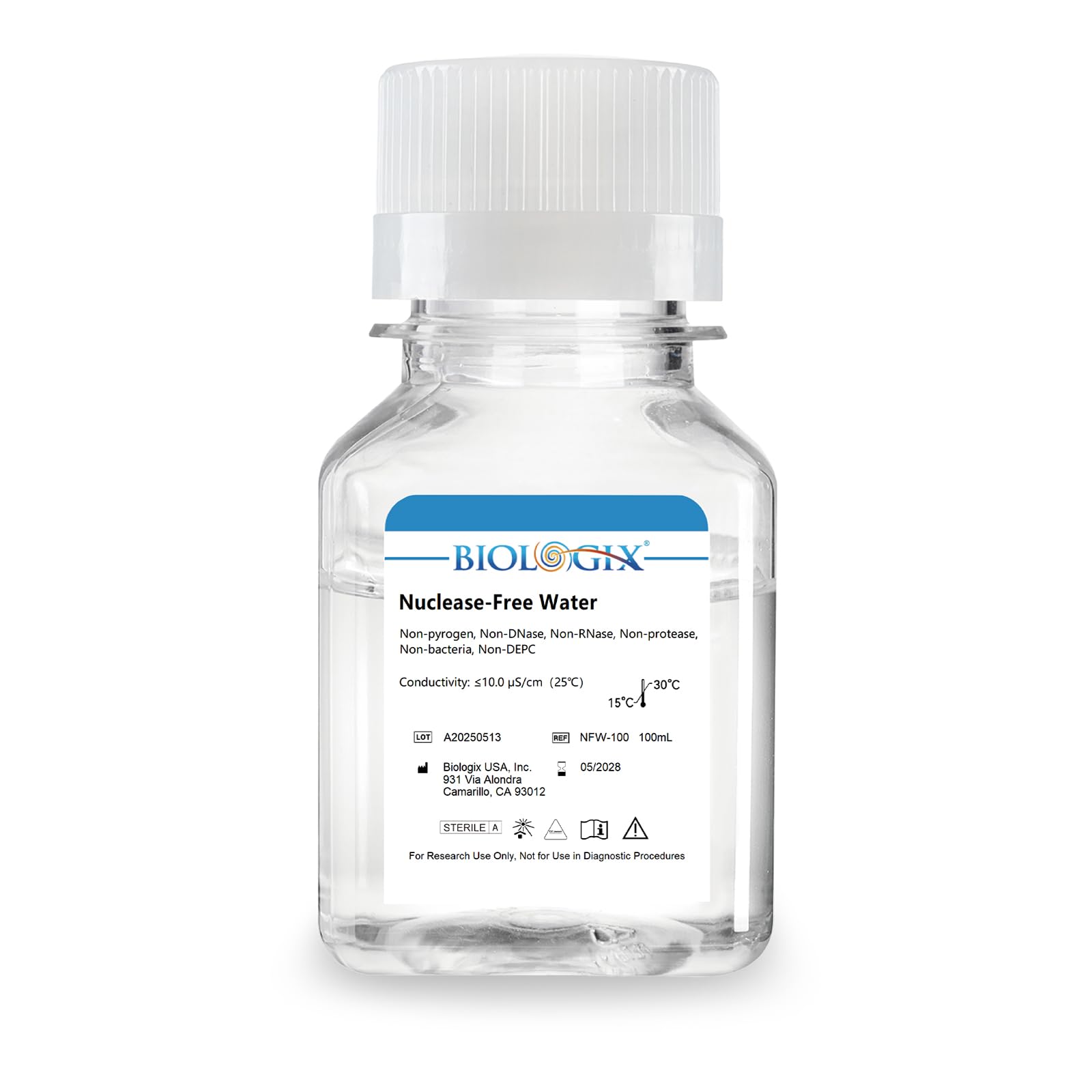 CryoKing Nuclease-Free Water, DNase RNase Free, Lab PCR Water, 100 mL