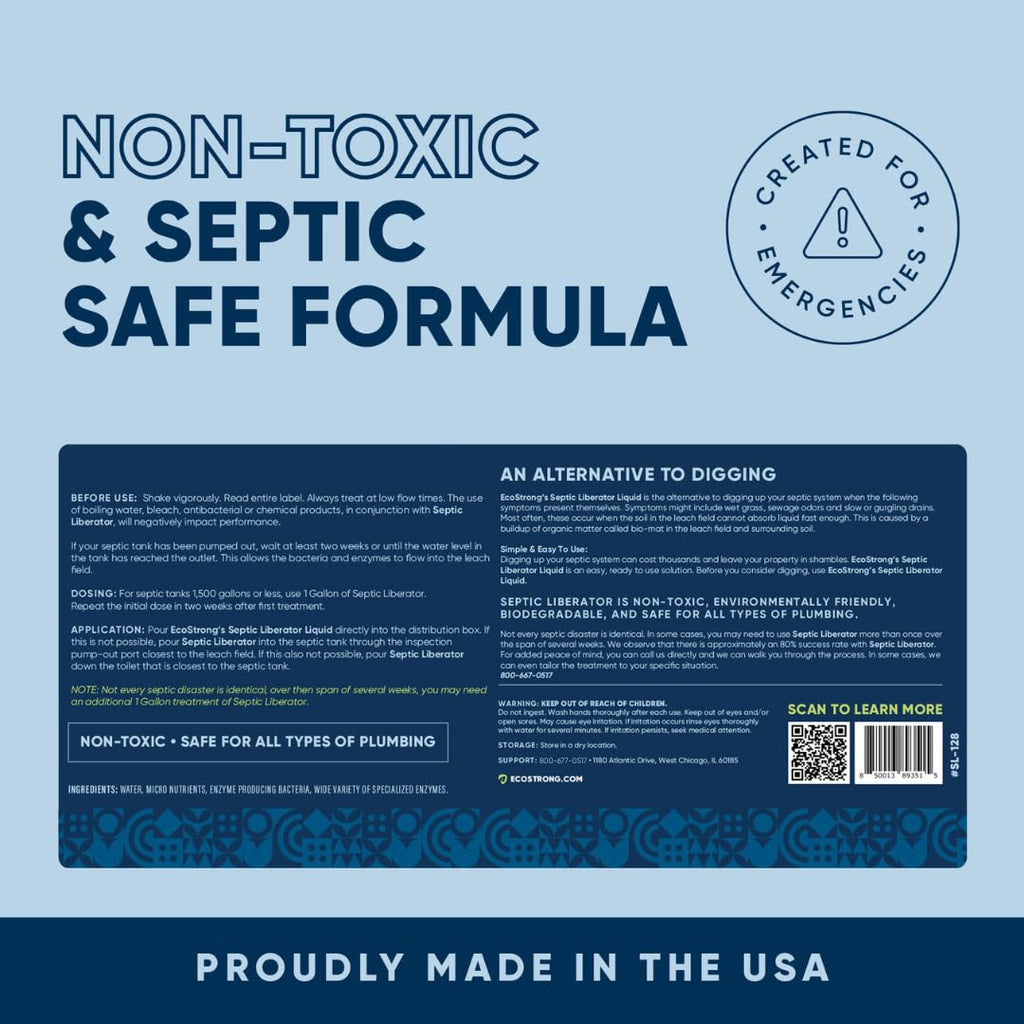 Septic Tank Shock Treatment | Bio Enzyme Septic Safe |Clears Leach & Drain Fields, Dissolves Organic Solids, Grease, Hair - Drain Deodorizer (128 OZ)