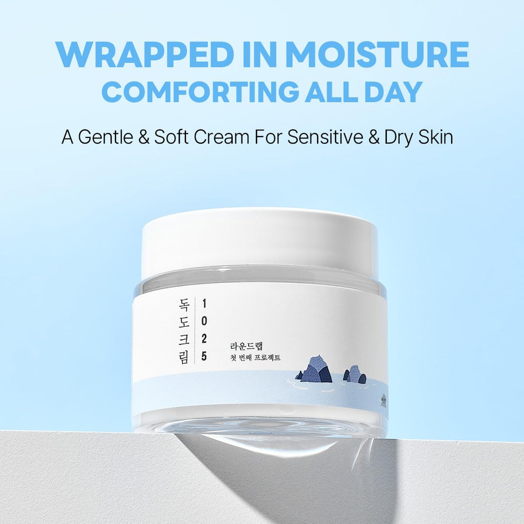ROUND LAB 1025 Dokdo Cream 2.71 Fl Oz, 48-Hour Deep Hydrating Face Moisturizer for Acne-Prone, Redness and Sensitive Skin with Ceramide, Skin Barrier Repair Face Cream, No Fragrance, Korean Skin Care