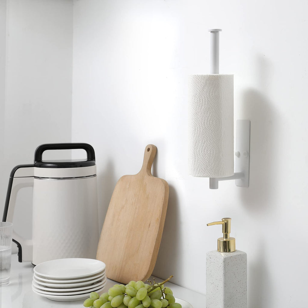 theaoo Under Cabinet Paper Towel Holder for Kitchen, Self-Adhesive, White
