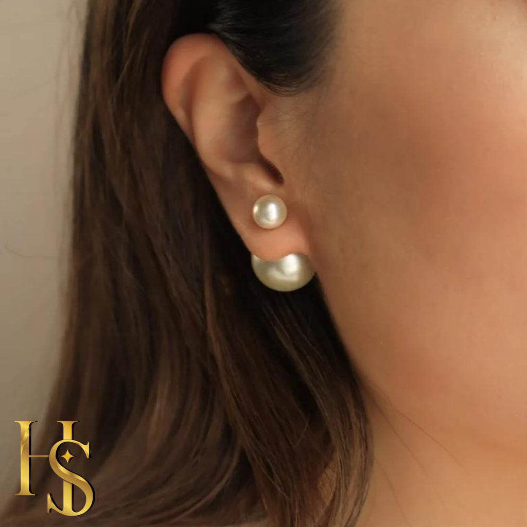 HighSpark Double Sided Pearl Earrings - Pearl Front Back Earrings - Many Styles - Stunning Gift - GD-White