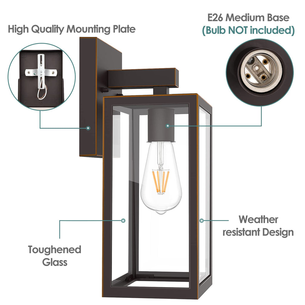 MAXvolador Outdoor Wall Sconce, Large Exterior Waterproof Wall Lantern Light Fixture, Oil Rubbed Bronze Porch Lights, Anti-Rust E26 Patio Lighting, 2 Pack