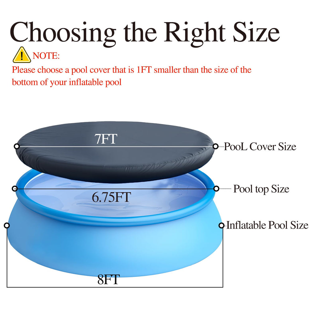 8 FT Round Inflatable Pool Cover, Outdoor Swimming Pool Cover, Dustproof Waterproof Prevent Leaves, Prevent from Debris Pool Cover, Elastic Bands for Easy Installation(Black)
