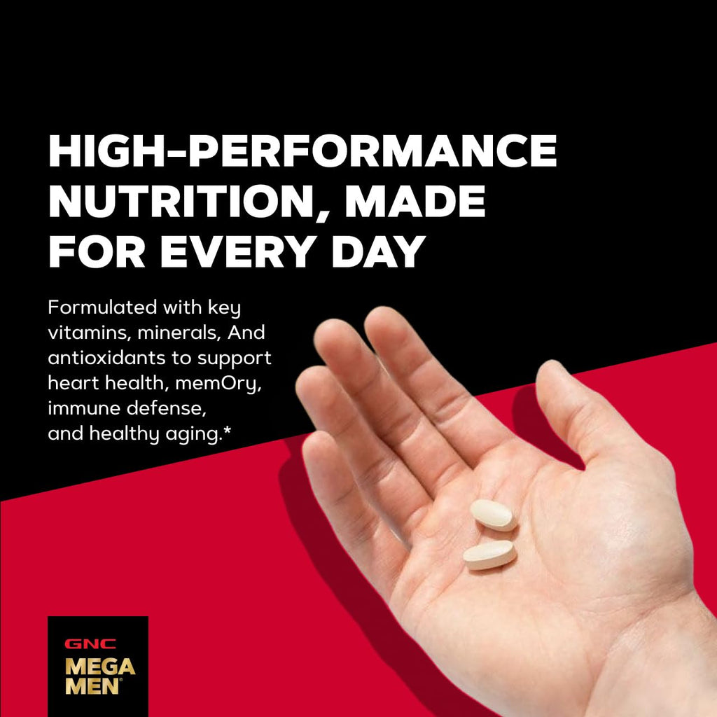 GNC Mega Men 50 Plus Multivitamin Caplets for Men, Clinically Proven, Heart & Prostate Health, B Vitamins, Saw Palmetto, Memory, Vitamin D-3, 60 Count
