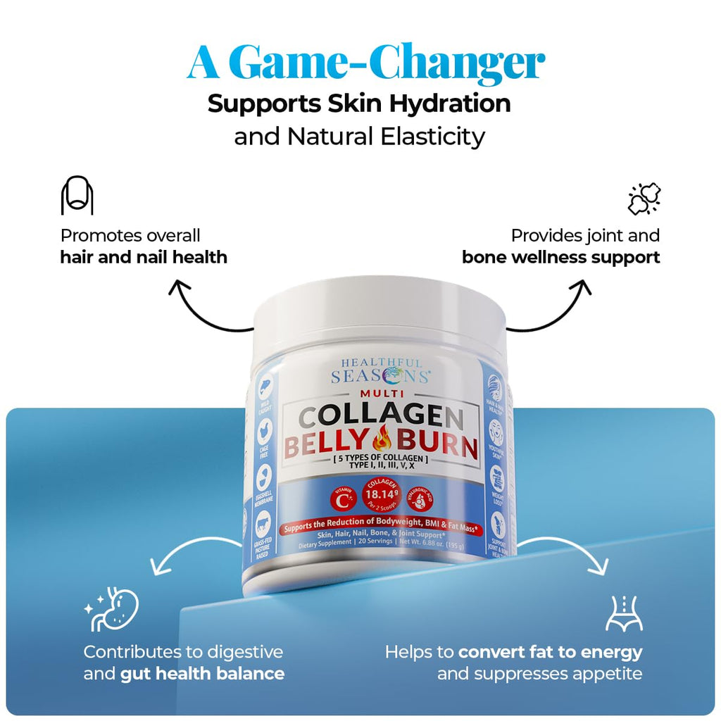 Multi Collagen Powder with Types I, II, III, V, X - Weight Management Supplement with Vitamin C & Hyaluronic Acid – Supports Skin, Hair, Nails, Metabolism, Joint & Muscle Health – 20 Servings (1)