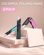 WORKPRO 3-Pack Folding Utility Knife Set, G10 Handle Box Cutter with 10 Extra SK5 Blades, Quick-Change Razor Knife with Belt Clip, EDC Utility Knife for DIY, Office, Home – Multicolor