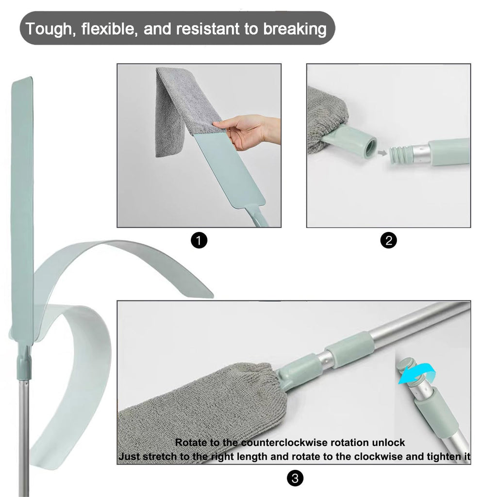Dust Brush Under Appliance Microfiber Duster with Extension Pole (40 to 55 inches) Bendable, Washable, Extendable Gap Dusters for Sofa Bed Furniture Bottom - Wet or Dry Gray