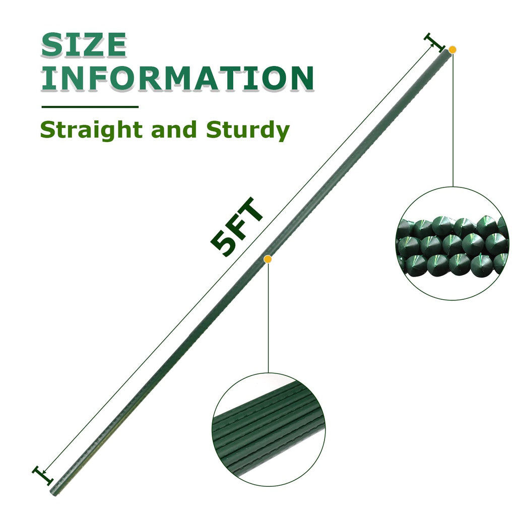 Jollybower 25pcs Steel Plant Stakes 4.8 Feet,Sturdy Plant Sticks, Plastic Coated Metal Garden Stakes Supports Climbing for Tomato, Bean, Flowers, Tree Potted