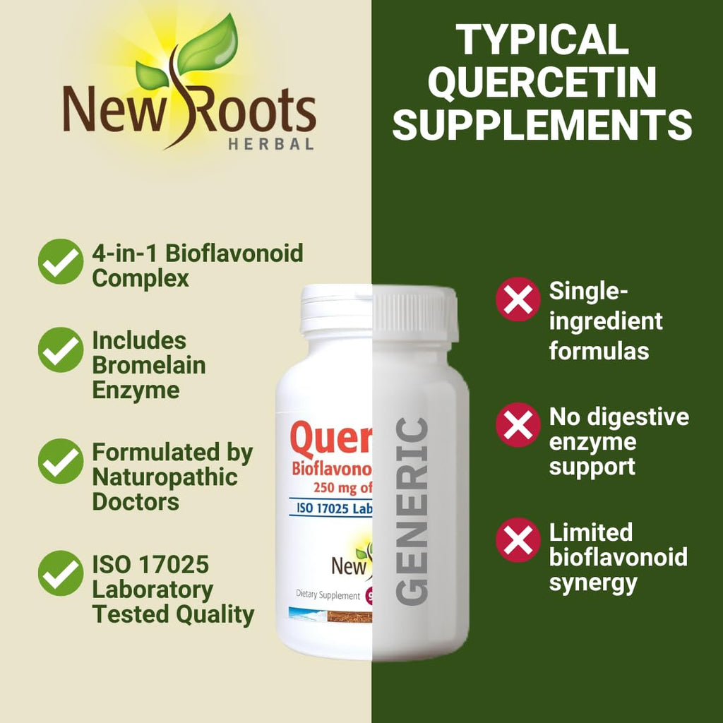NEW ROOTS HERBAL Quercetin with Bromelain Capsules | 4-in-1 Formula with Quercetin, Bromelain, Bioflavonoids and Rutin | Heart Health and Immune Support Supplement (90 Veggie Capsules), Non-GMO