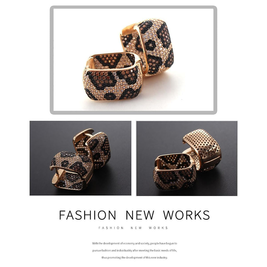 Z ZACHÉ Shinny CZ Leopard Print Earrings Geometry Square Hoop Earring Statement Huggie Earrings For Women Jewelry