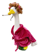 Bathrobe Porch Goose Outfits, Red Robe & Curlers Fits 23" Lawn Statue