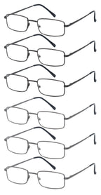 6-Pack Metal Reading Glasses for Men Women Spring Hinge Readers Clear Lens Non Yellow Coating, 3 Black 3 Gunmetal 2.0 x