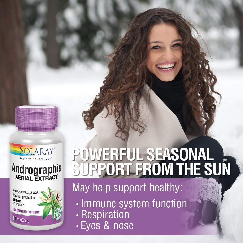 SOLARAY Andrographis 600mg - Immune Support Supplement, Respiratory Support for Men and Women - 4% Andrographolides Per Serving - Vegan, Lab Verified, 60-Day Guarantee - 30 Servings, 60 Veg Caps