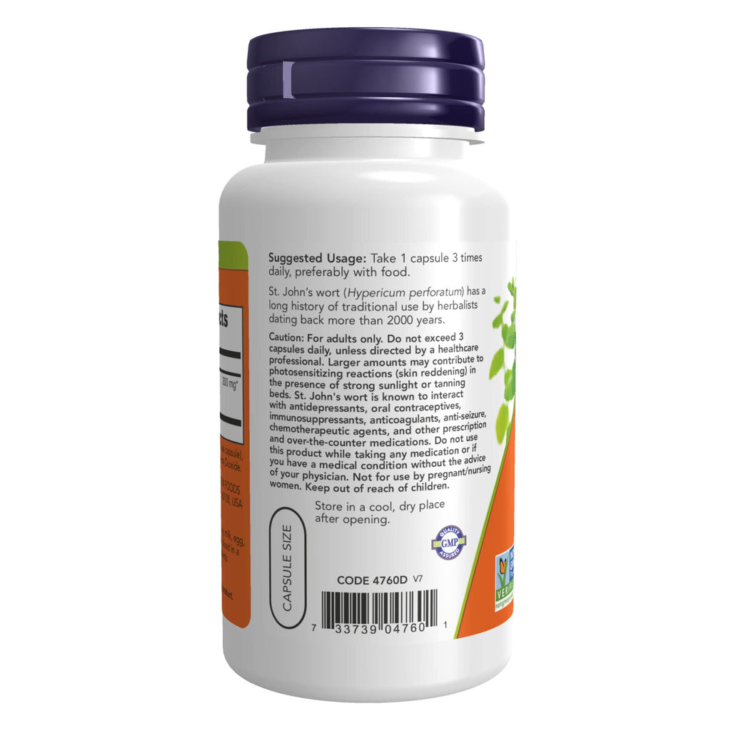 NOW Supplements, St. John's Wort (Hypericum perforatum) 300 mg, Standardized Extract, 100 Veg Capsules (Pack of 2)