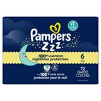 Pampers ZZZ Overnight Diapers, Size 6 (23-44 lbs), 72 Count, Nighttime Protection Disposable Baby Diaper