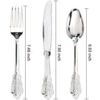 WDF 360 Pieces Silver Plastic Silverware- Disposable Flatware - Heavyweight Plastic Cutlery- Includes 120 Forks, 120 Spoons, 120 Knives for Christmas