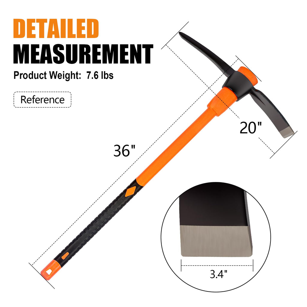 VNIMTI Pick Axe for Digging, Heavy Duty Pickaxe with Shock Absorbing Handle, 36 Inches