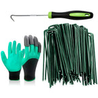 Bakulyor 100Pcs Green Landscape Staples 6 Inch Garden Artificial Turf Stakes Staples, 11 Gauge Lawn Galvanized Ground Fabric Pins for Weed Barrier Sod Decorations Holding Fence and Irrigation Tubing