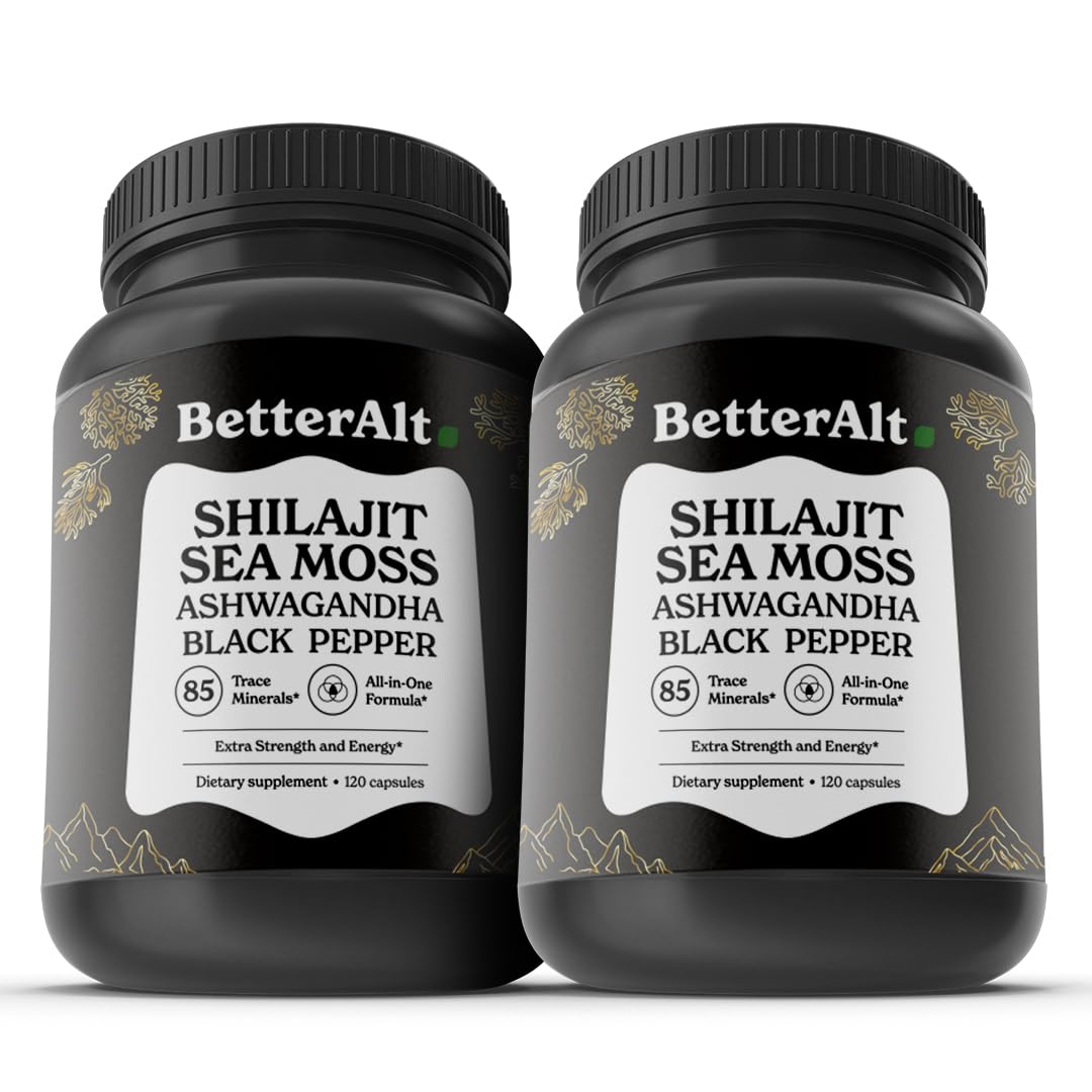 Better Alt Shilajit Sea Moss Capsules Pack of 2 with Ashwagandha & Black Pepper Extract with 85+ Essential Minerals & Antioxidants| Boosts Energy & Metabolism - 120 Servings, 240 Capsules