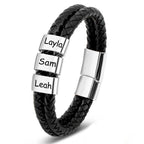 LASTSTA8 Fathers Day Dad Gifts from Daughter Son Custom Bracelet with Famliy Name Adjustable Braided Leather Bracelets Personalized Father‘s Day Bracelet for Dad