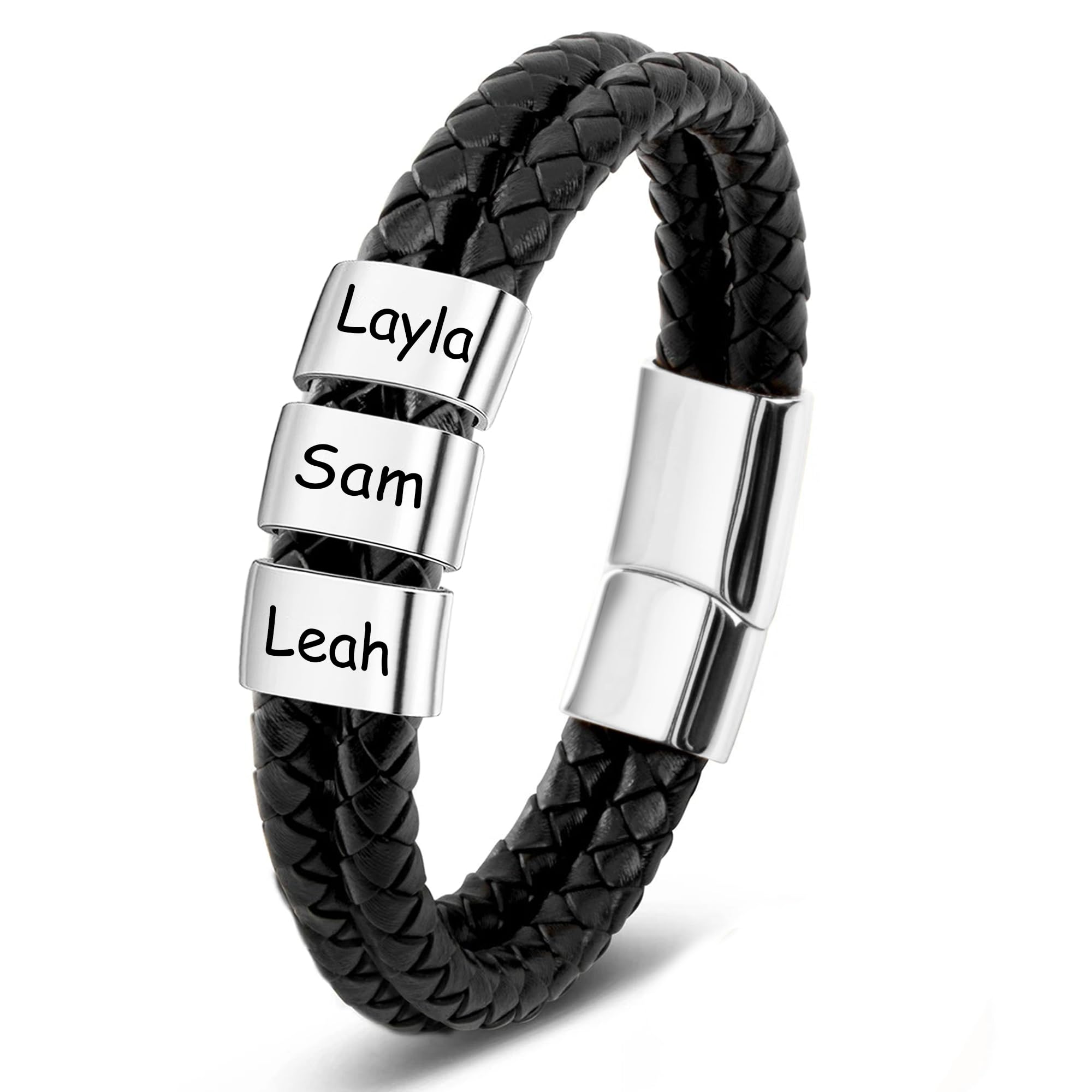 LASTSTA8 Fathers Day Dad Gifts from Daughter Son Custom Bracelet with Famliy Name Adjustable Braided Leather Bracelets Personalized Father‘s Day Bracelet for Dad
