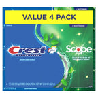 Crest + Scope, Active Fresh, Teeth Whitening Toothpaste for adults, 5.5oz 4 pack, Bad Breath Treatment, Breath Freshner, for Sensitive Teeth, Deep Stain remover, Travel Size Toiletries