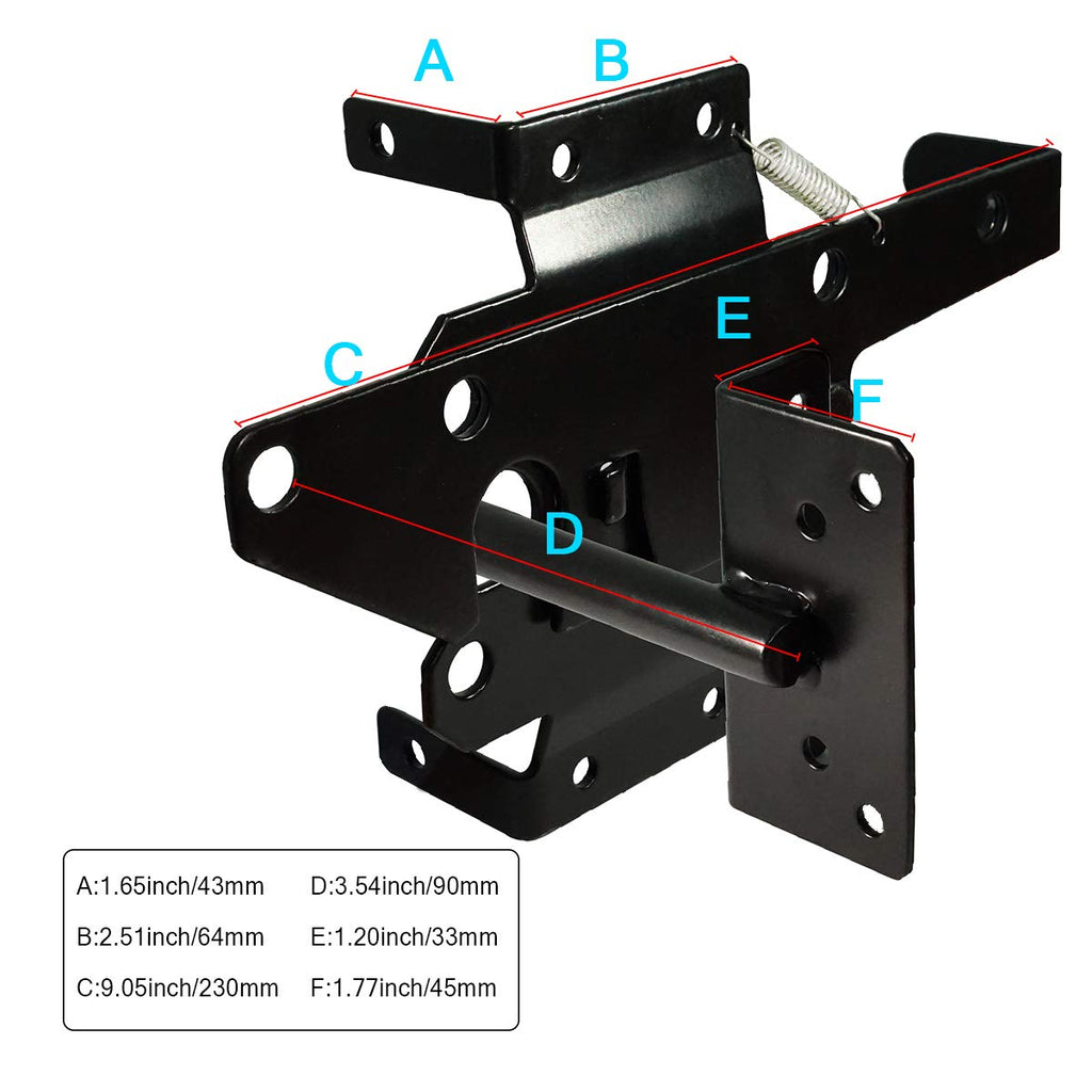 Self-Locking Gate Latch Heavy Duty Post Mount Automatic Gravity Lever Wood/PVC Fence Gate Lock with Fasteners Hardware,for Secure Pool |Yard | Garden, Steel,Black