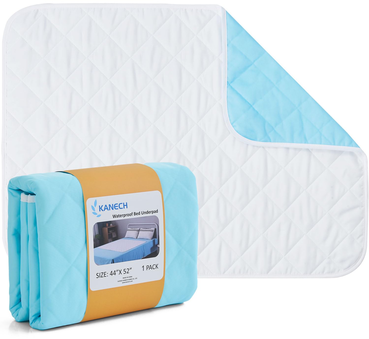 KANECH Bed Pads Washable Waterproof , 44"x52" (1 Pack) - Heavy Absorbency Reusable Incontinence Underpads for Adults, Elderly, Kids & Pets - Quick Drying Mattress Protector for Bed, Sofa, Floor