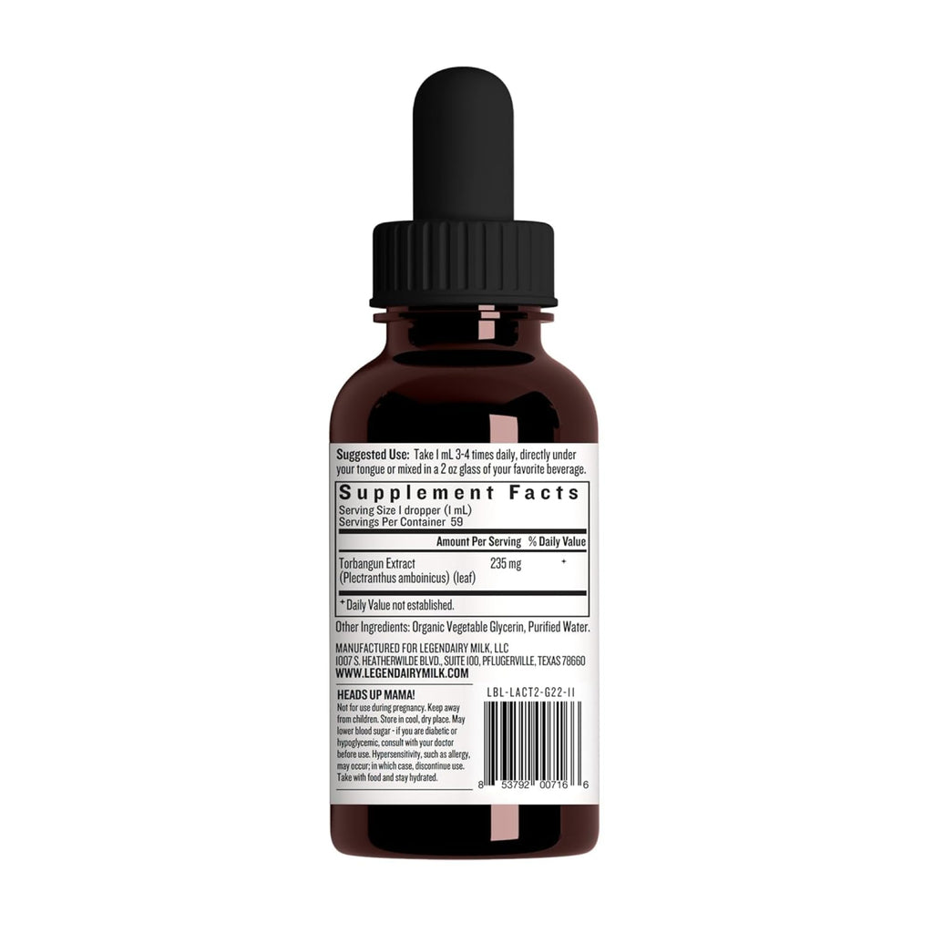 Legendairy Milk Lactivist Drops, Breastfeeding Supplement to Increase Breast Milk Supply, Organic Torbangun for Lactation, Made in USA, Alcohol Free, 2 Fl Oz