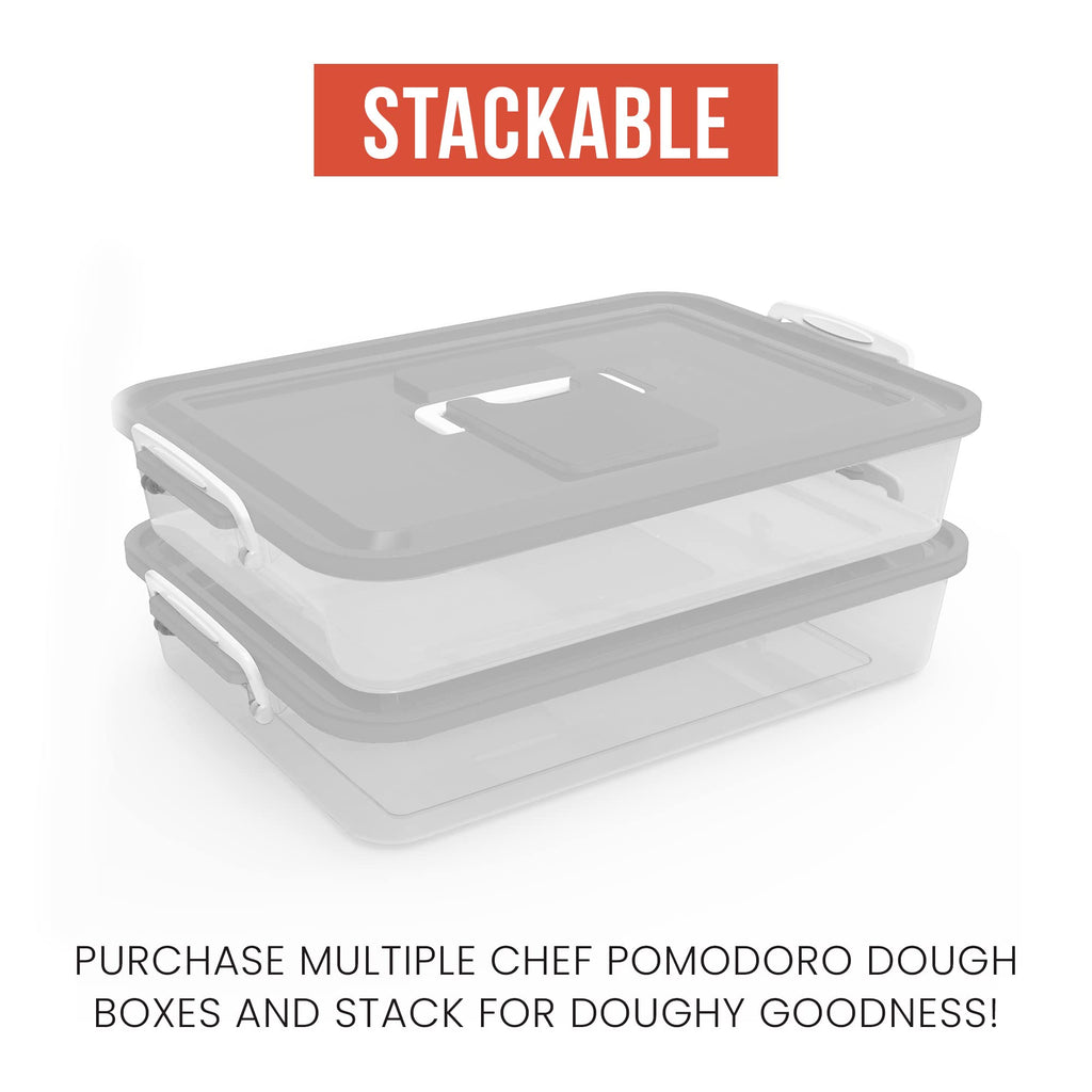 Chef Pomodoro Pizza Dough Proofing Box, 14 x 11-Inch, Pizza Dough Container, Fits 4-6 Dough Balls, Household Pizza Dough Tray With Convenient Carry Handle (Grey)