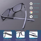 BLOEXCLU 4 Pack Progressive Multifocus Reading Glasses for Men Women TR90 Sports Style Anti-Blue Light Computer Readers (black & blue & grey & transparent, 3, x)