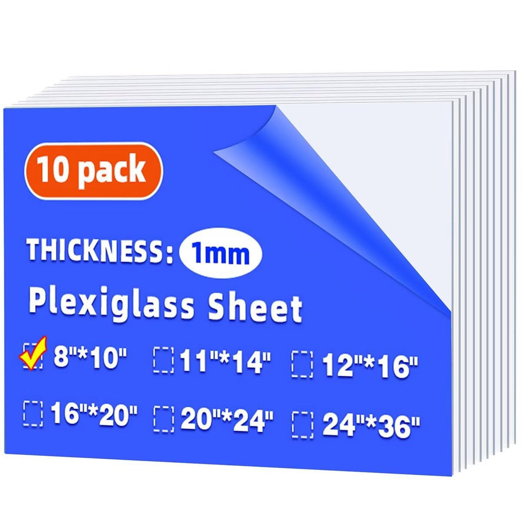 (10 Pack) 8" x 10" Clear Plexiglass Sheets 1mm Thick