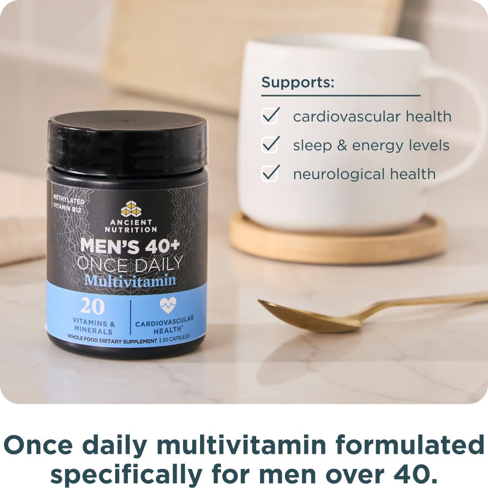 Ancient Nutrition Multivitamin for Men, Multi Men's 40+ Once Daily Vitamin Supplement, Magnesium, Vitamin A, Methylated B and K2, Supports Immune System , 30 Ct